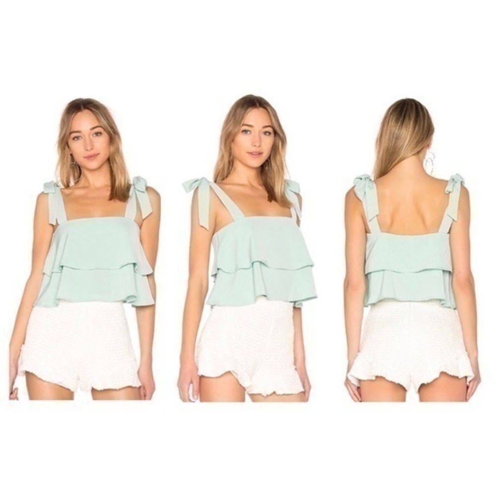 Superdown Helen Mint Green Tie Strap Tiered Flounce Crop Top Small S AB20